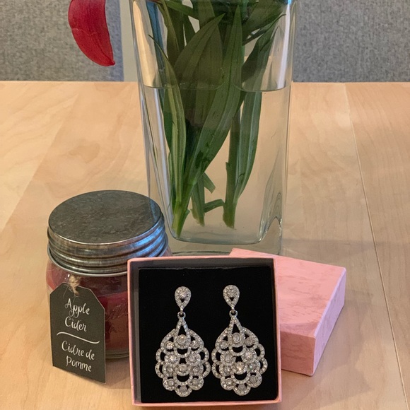 Silver & Rhinestone Chandelier Earrings - Gorgeous - Picture 2 of 7